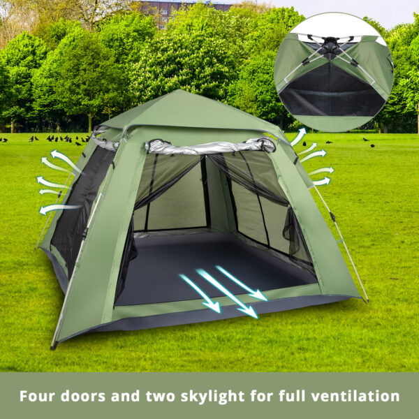240*240*150cm Spring Quick Open Four-Person Family Tent Camping Tent Green - Image 7