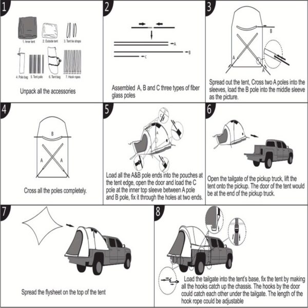 Car Truck Tent for Camping, Sunshade Rainproof for Outdoor Self-Driving Tour Barbecue Camping Car Portable Camping Car SUV Tailgate Tent - Image 3