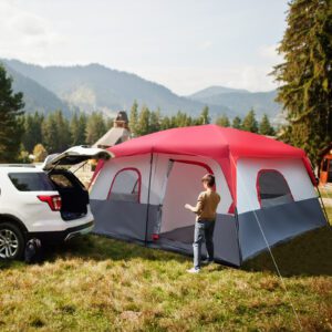 430*430*210cm Polyester Cloth Fiberglass Poles Can Accommodate 14 People Camping Tent Red And White - Image 4