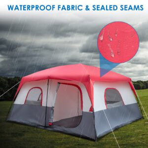 430*430*210cm Polyester Cloth Fiberglass Poles Can Accommodate 14 People Camping Tent Red And White - Image 5