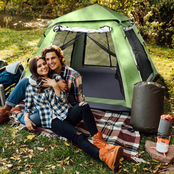 240*240*150cm Spring Quick Open Four-Person Family Tent Camping Tent Green - Image 2