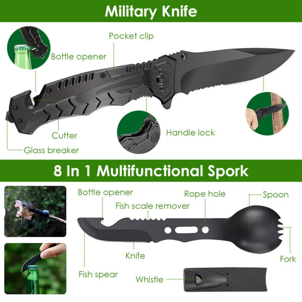 47 in 1 Survival Kits, Gifts for Men, Professional Survival Gear Equipment Tools First Aid Supplies for SOS Emergency Tactical Hiking Hunting Disaster Camping Adventures - Image 6