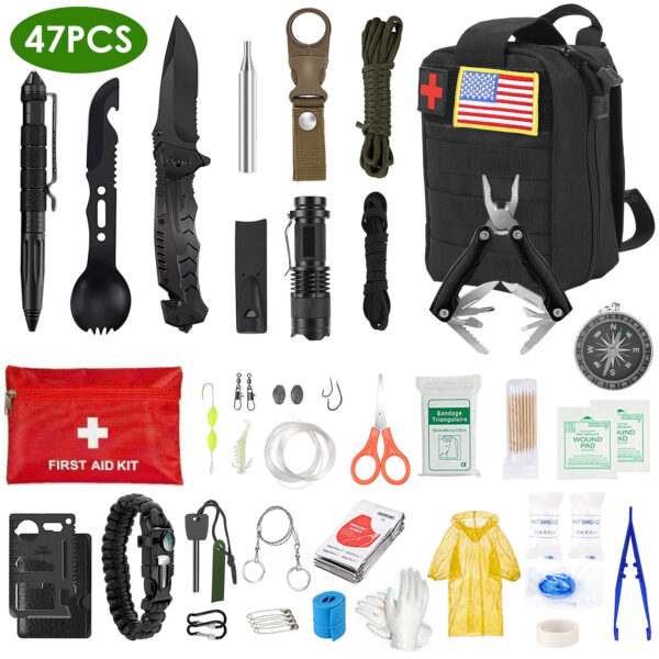 47 in 1 Survival Kits, Gifts for Men, Professional Survival Gear Equipment Tools First Aid Supplies for SOS Emergency Tactical Hiking Hunting Disaster Camping Adventures - Image 5