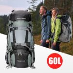 60L Outdoor hiking backpack with internal frame, including rain cover, cyan
