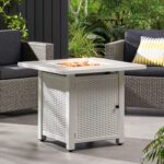 30" Outdoor 40,000BTU Square Iron Fire Pit with Ceramic Tile Top, White