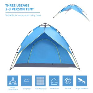2-3 Person Double-Deck Tow-Door Hydraulic Automatic Tent Free Build Outdoor Tent Blue - Image 2