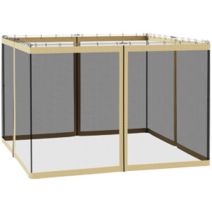 Features: - A replacement that fits 10' x 10' four-panel gazebos - Our mesh screen keeps out unwanted guests, leaves and debris - Outdoor-ready polyester - Zip closed design - Includes rings to make installation as easy as hanging a shower curtain - Easy to remove for cleaning - Assembly is required