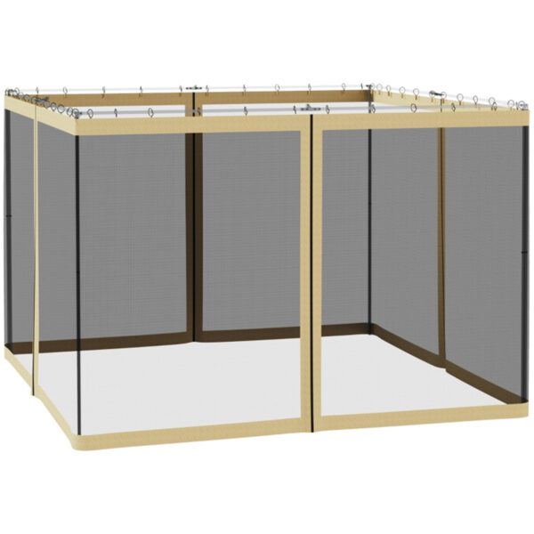 Features: - A replacement that fits 10' x 10' four-panel gazebos - Our mesh screen keeps out unwanted guests, leaves and debris - Outdoor-ready polyester - Zip closed design - Includes rings to make installation as easy as hanging a shower curtain - Easy to remove for cleaning - Assembly is required