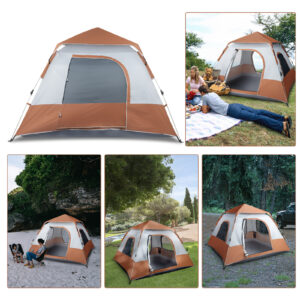 240*240*150cm Spring Quick Opening Four-Person Family Tent Camping Tent Brown