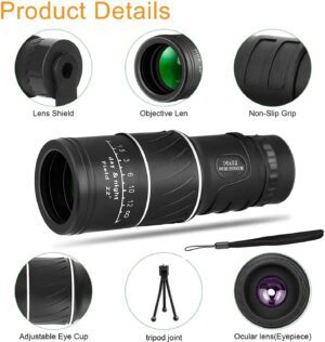 16X52 Monocular Telescope, High Power Prism Compact Monoculars for Adults Kids HD Monocular Scope for Bird Watching Gifts Hiking Concert Travelling Sports Game with Phone Adapte - Image 3