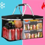 Large capacity insulated basket picnic bag picnic basket foldable shopping bag preservation bag lunch bag, Black