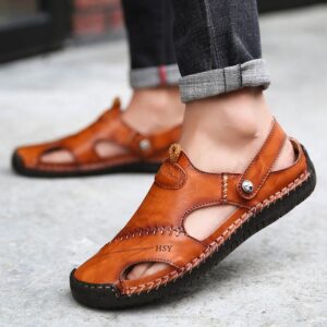 Summer Men's Casual Leather Sandals Slippers Switch Freely Cowhide Breathable Trend Luxury Outdoor Street Beach Shoes Black Brown - Image 2