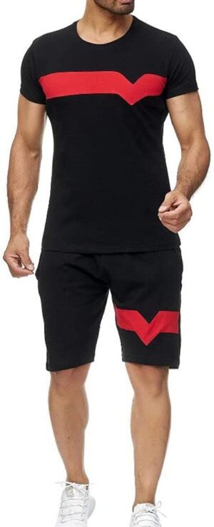 Men's Splicing 2 Piece Tracksuits Casual Short Sleeve Shirts and Shorts Suits - Image 3