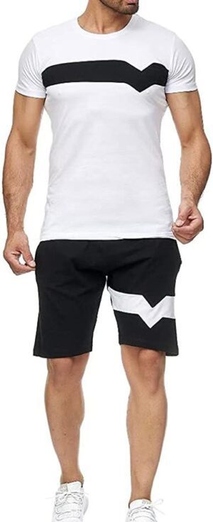 Men's Splicing 2 Piece Tracksuits Casual Short Sleeve Shirts and Shorts Suits - Image 2