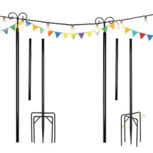 8/10 Feet 2 Pack Outdoor String Light Poles with Top Arc Hook and 5-Prong Base - Image 2