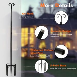 8/10 Feet 2 Pack Outdoor String Light Poles with Top Arc Hook and 5-Prong Base - Image 4