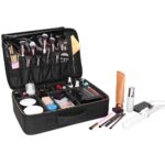 Large Makeup Bag Professional Travel Cosmetic Bag Makeup Organizer Case 16 inches Portable Artist Storage Brush Box with Adjustable Dividers and Strap for Makeup Accessories Black YF