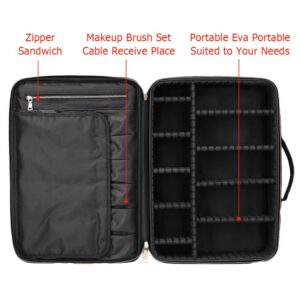 Large Makeup Bag Professional Travel Cosmetic Bag Makeup Organizer Case 16 inches Portable Artist Storage Brush Box with Adjustable Dividers and Strap for Makeup Accessories Black YF - Image 5