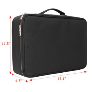 Large Makeup Bag Professional Travel Cosmetic Bag Makeup Organizer Case 16 inches Portable Artist Storage Brush Box with Adjustable Dividers and Strap for Makeup Accessories Black YF - Image 4