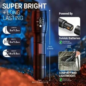 High Power LED Tactical Flashlight 5-Mode Light Zoom Waterproof Portable Torch For Camping Hiking Outdoor Hunting Aluminum Alloy Bright Tactical Flashlight LED 5 Modes Zoomable Searchlight Handheld - Image 6