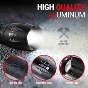 High Power LED Tactical Flashlight 5-Mode Light Zoom Waterproof Portable Torch For Camping Hiking Outdoor Hunting Aluminum Alloy Bright Tactical Flashlight LED 5 Modes Zoomable Searchlight Handheld - Image 4