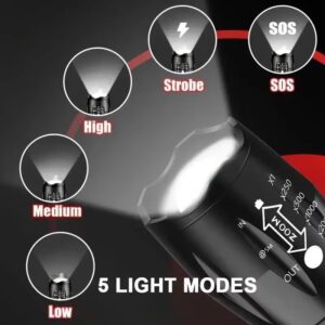 High Power LED Tactical Flashlight 5-Mode Light Zoom Waterproof Portable Torch For Camping Hiking Outdoor Hunting Aluminum Alloy Bright Tactical Flashlight LED 5 Modes Zoomable Searchlight Handheld - Image 3
