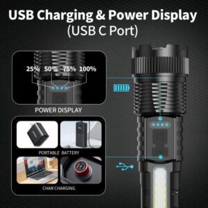2 pcs rechargeable LED flashlight, 3000 lumens high power USB handheld light with telescopic zoom, 6 modes, 7874.02 inch beam, 1200mAh battery, non-waterproof, ABS material, suitable for camping - Image 8