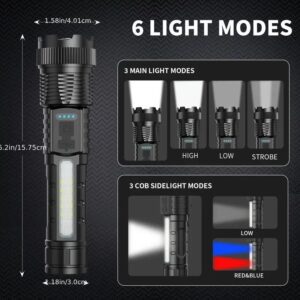 2 pcs rechargeable LED flashlight, 3000 lumens high power USB handheld light with telescopic zoom, 6 modes, 7874.02 inch beam, 1200mAh battery, non-waterproof, ABS material, suitable for camping - Image 7