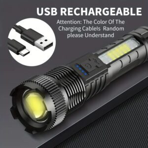 2 pcs rechargeable LED flashlight, 3000 lumens high power USB handheld light with telescopic zoom, 6 modes, 7874.02 inch beam, 1200mAh battery, non-waterproof, ABS material, suitable for camping - Image 9
