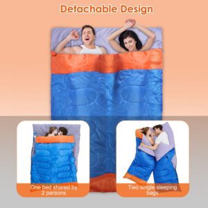 3 People Sleeping Bag for Adult Kids Lightweight Water Resistant Camping Cotton Liner Cold Warm Weather Indoor Outdoor Use 3 Season with Sack for Spring Summer Autumn - Image 3