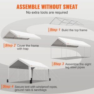 VEVOR Carport, 10x20 ft Heavy Duty Car Canopy Garage Boat Shelter Party Tent with 8 Reinforced Poles and 4 Weight Bags, UV Resistant Waterproof All-Season Tarp for SUV, F150, Car, Truck, Boat - Image 7